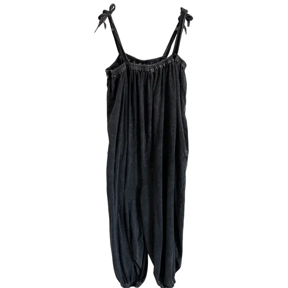 Free People Intimately Jumpsuit in Washed Black Flowy Cozy Size M/L